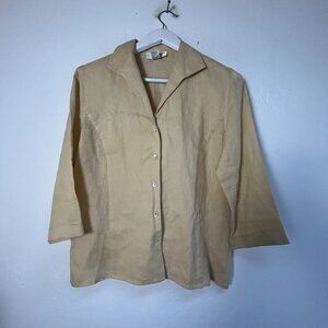 Doncaster Womens Beige 100% Linen Button-Up Shirt Jacket 3/4 Sleeve Casual